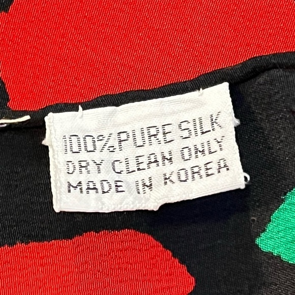 Vintage 80s Silk Scarf Large Square Dark Floral Diamond Border Jewel Tones - Picture 5 of 6